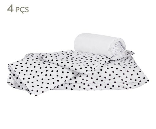 Jogo de Lençol Clássico Misto Poá Preto e Branco, Branco | WestwingNow