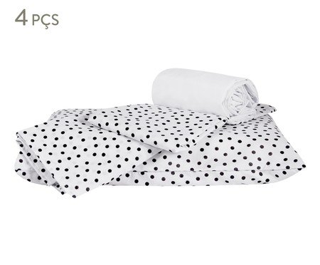 Jogo de Lençol Clássico Misto Poá Preto e Branco