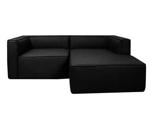 Sofá 2 Módulos Chaise Direito Mensa em Couro Preto, black | WestwingNow