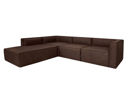 Sofá 4 Módulos Encosto Parcial Esquerdo Mensa em Couro Marrom | Westwing
