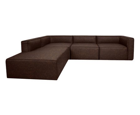 Sofá 4 Módulos Encosto Parcial Esquerdo Mensa em Couro Marrom | Westwing
