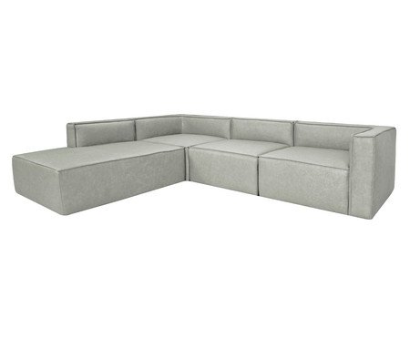 Sofá 4 Módulos Encosto Parcial Esquerdo Mensa em Couro Cinza | Westwing