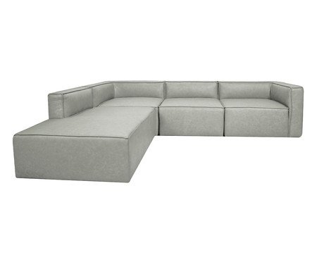 Sofá 4 Módulos Encosto Parcial Esquerdo Mensa em Couro Cinza | Westwing