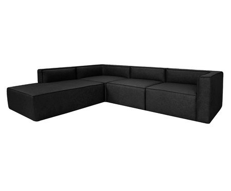 Sofá 4 Módulos Encosto Parcial Esquerdo Mensa em Couro Preto | Westwing
