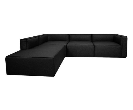 Sofá 4 Módulos Encosto Parcial Esquerdo Mensa em Couro Preto | Westwing