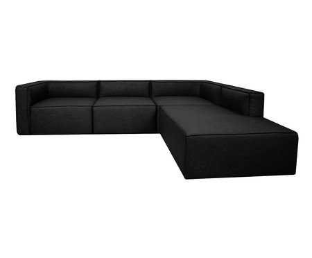 Sofá 4 Módulos Encosto Parcial Direito Mensa em Couro Preto | Westwing