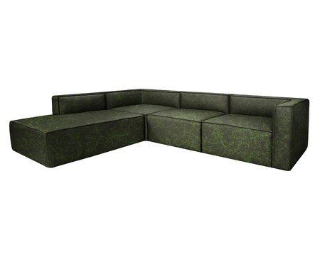 Sofá 4 Módulos Encosto Parcial Esquerdo Mensa em Couro Verde | Westwing