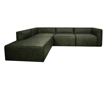 Sofá 4 Módulos Encosto Parcial Esquerdo Mensa em Couro Verde | Westwing