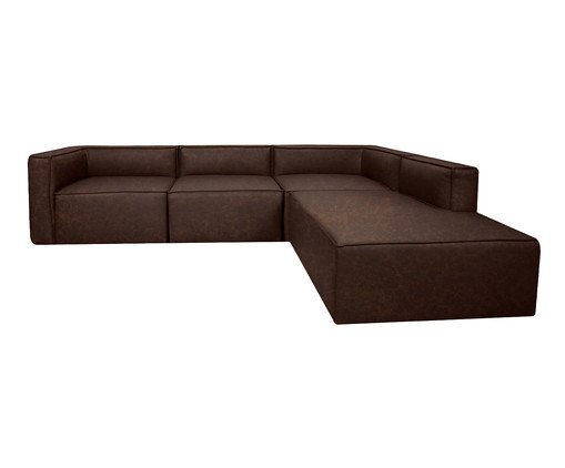 Sofá 4 Módulos Encosto Parcial Direito Mensa em Couro Marrom, brown | WestwingNow