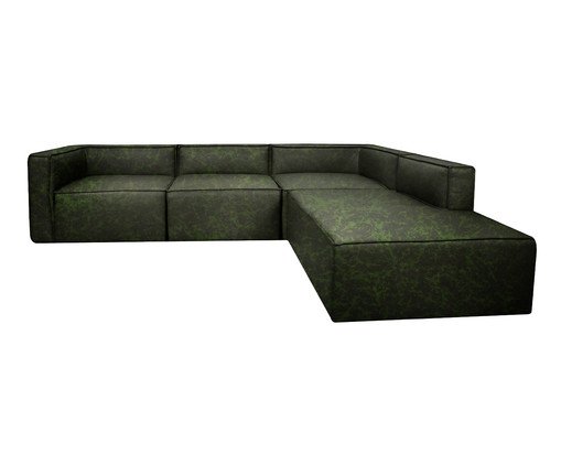 Sofá 4 Módulos Encosto Parcial Direito Mensa em Couro Verde, green | WestwingNow