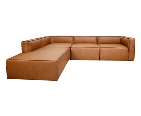 Sofá 4 Módulos Encosto Parcial Esquerdo Mensa em Couro Caramelo | Westwing