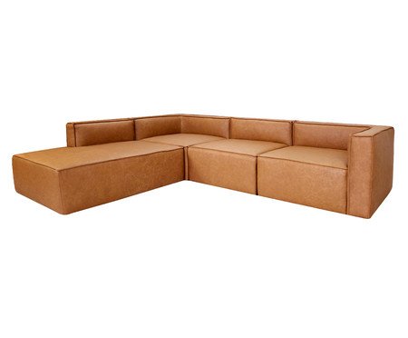 Sofá 4 Módulos Encosto Parcial Esquerdo Mensa em Couro Caramelo | Westwing