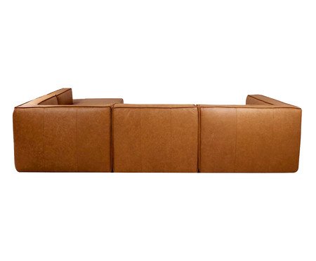 Sofá 4 Módulos Encosto Parcial Direito Mensa em Couro Caramelo | Westwing