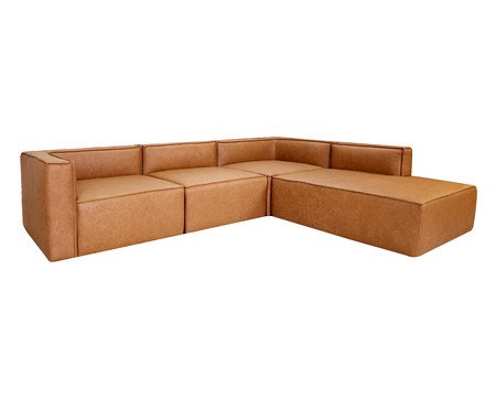 Sofá 4 Módulos Encosto Parcial Direito Mensa em Couro Caramelo | Westwing