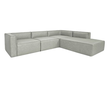 Sofá 4 Módulos Encosto Parcial Direito Mensa em Couro Cinza | Westwing