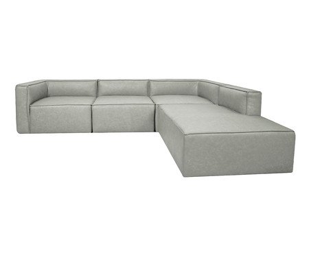 Sofá 4 Módulos Encosto Parcial Direito Mensa em Couro Cinza | Westwing