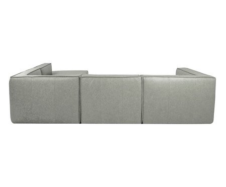 Sofá 4 Módulos Encosto Parcial Direito Mensa em Couro Cinza | Westwing