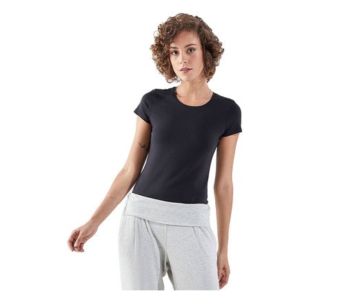 Camiseta Manga Curta Preto Básica, Preto | WestwingNow