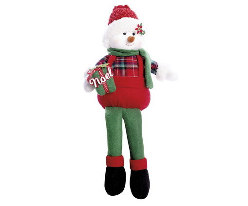 Boneco de Neve Sentado com Presente Xadrez  - Vermelho, red | WestwingNow