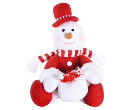 Boneco de Neve Sentado com Placa Feliz Natal  - Vermelho