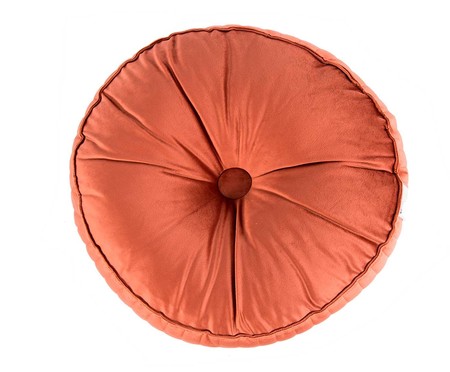 Almofada Botão Redonda em Veludo Lateral Ripado Terracota - 45x12cm