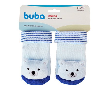 Meia Antiderrapante com Chocalho Urso Azul