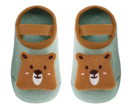 Meia Sapatilha Anti Derrapante com Aplique Urso Colorido