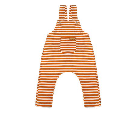 Jardineira Listras Mostarda e Off-White