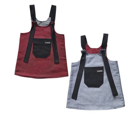Vestido Dupla Face Pied de Poule Vermelho e Jeans Black