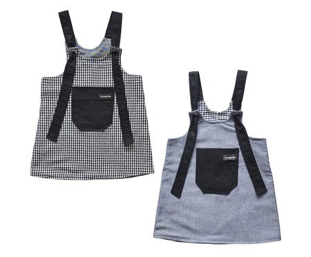 Vestido Dupla Face Pied de Poule Branco e Jeans Black