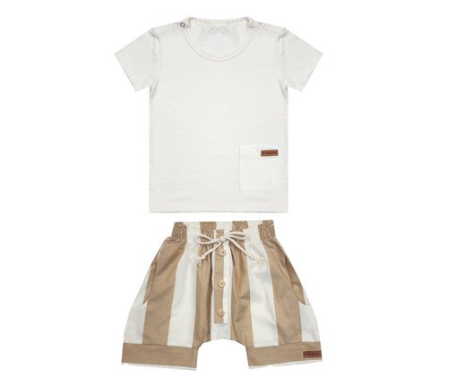 Conjunto Shorts Saruel e Camiseta Listras Claras, Colorido | WestwingNow