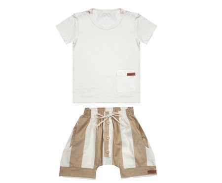 Conjunto Shorts Saruel e Camiseta Listras Claras