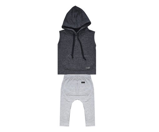 Conjunto Colete com Capuz e Calça Cinza Cangurú, Colorido | WestwingNow