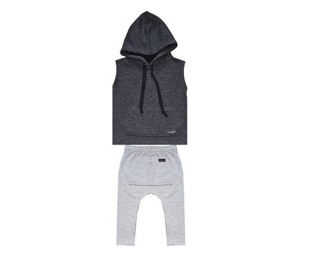 Conjunto Colete com Capuz e Calça Cinza Cangurú