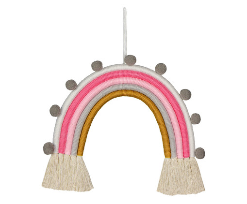 Adorno de Parede Arco Íris Rosa e Branco com Pompom Cinza - 32X33X3cm, multicolor | WestwingNow