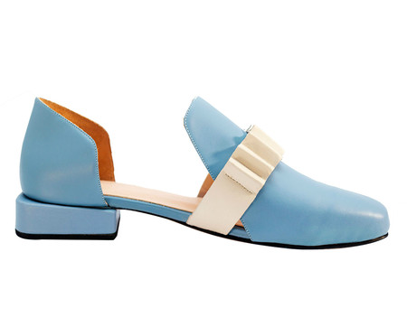 Loafer em Couro Louvre Azul e Off-White