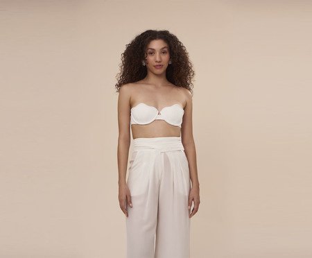 Calça Pantalona em Seda Conchas Off White | Westwing