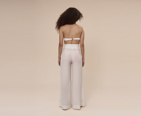 Calça Pantalona em Seda Conchas Off White | Westwing