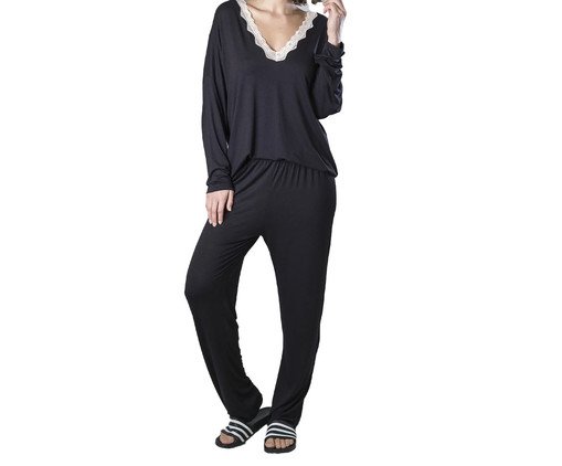 Conjunto Pijama Longo com Renda Sweet Preto, Colorido | WestwingNow