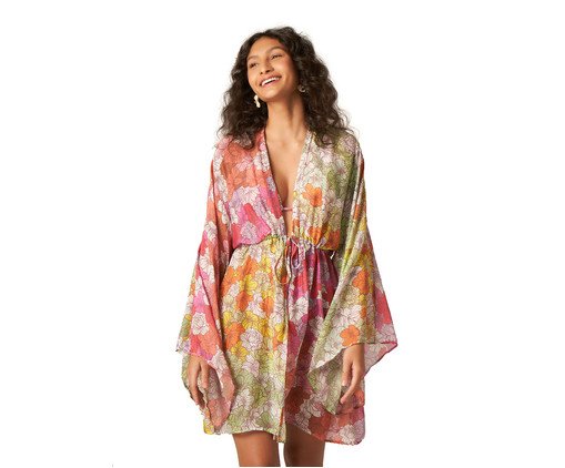 Kimono em Seda Quatro Estações Floral, Colorido | WestwingNow