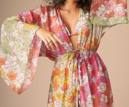 Kimono em Seda Quatro Estações Floral | Westwing