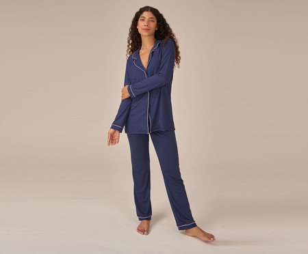 Pijama Longo Classic Azul Marinho | Westwing