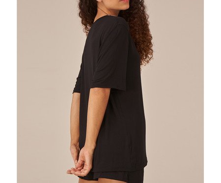 Pijama Sweet Curto com Renda Sweet Preta | Westwing