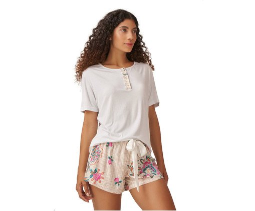 Pijama Curto Arabesco Branca, Colorido | WestwingNow