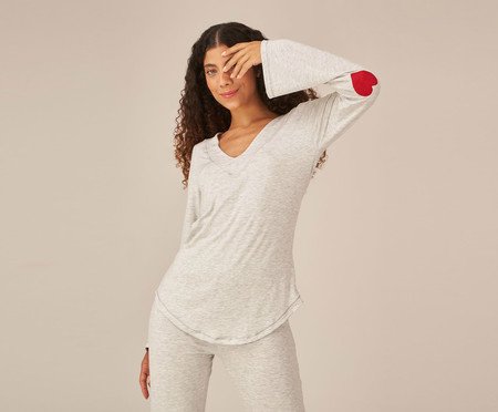 Pijama Longo I Love Love Cinza Mescla | Westwing