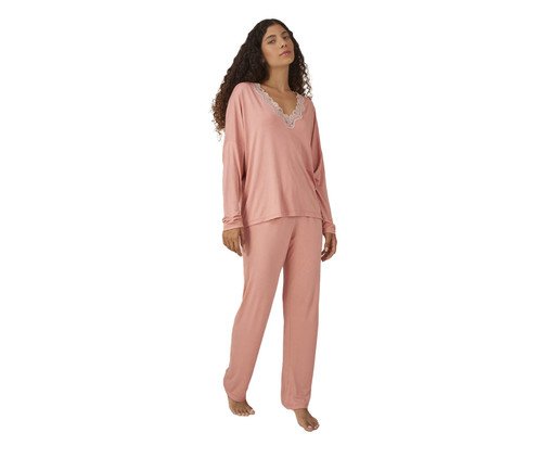 Pijama Longo com Renda Sweet Rosa Primavera, Colorido | WestwingNow