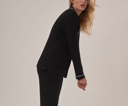 Pijama Clássico Longo Preta | Westwing