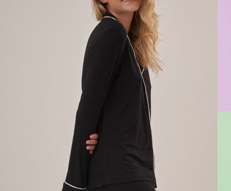 Pijama Clássico Longo Preta | Westwing