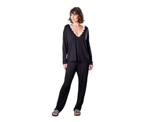 Pijama Longo com Renda Preto, Colorido | WestwingNow