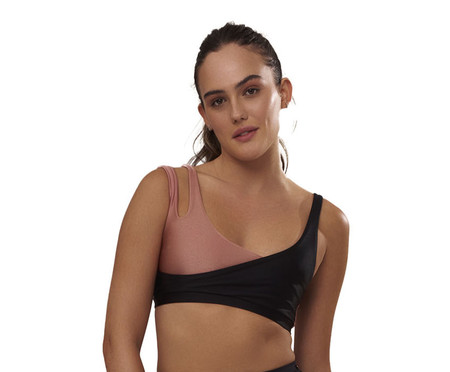 Top Transpassado Bicolor Drop Preto com Blush | WestwingNow